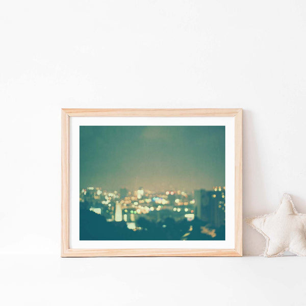 Framed LA Nursery Print. Bokeh Cityscape Artwork