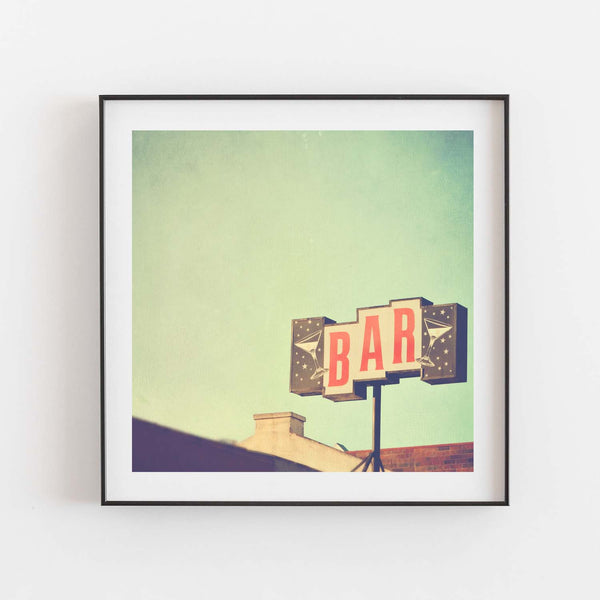 Photo of midcentury bar sign. Framed print.