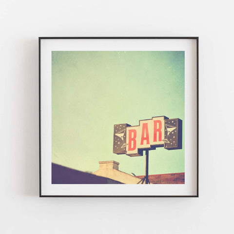 Photo of midcentury bar sign. Framed print.