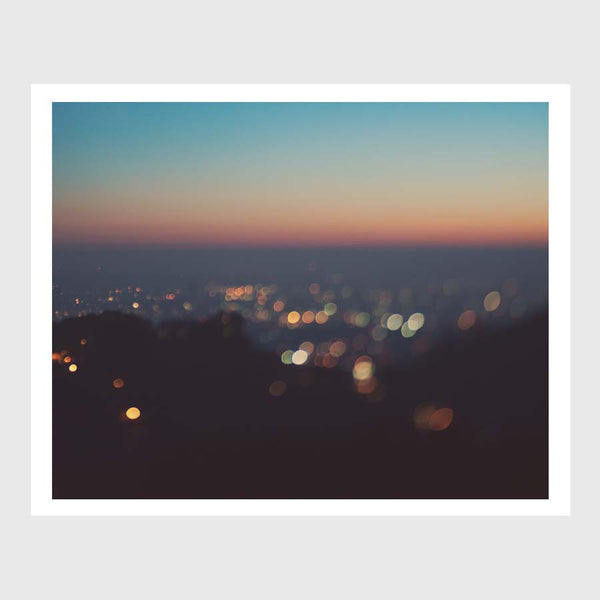 Los Angeles cityscape art print. Sunset photograph at night.