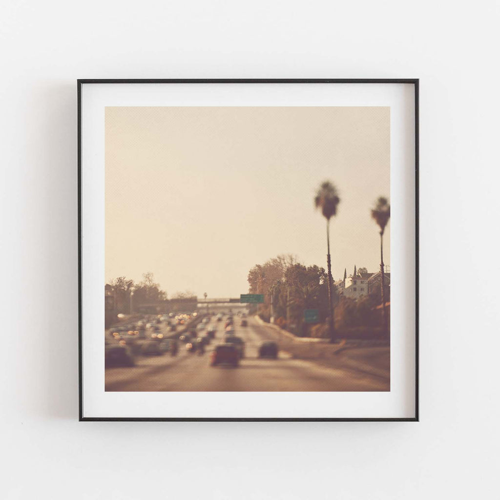 Framed photo of Los Angeles freeway traffic