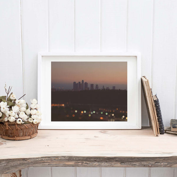 Downtown LA skyline at night photo.