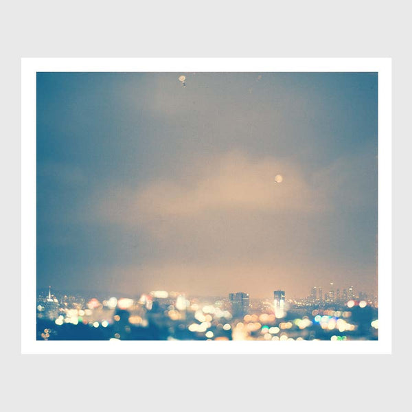 LA cityscape of Hollywood at night.