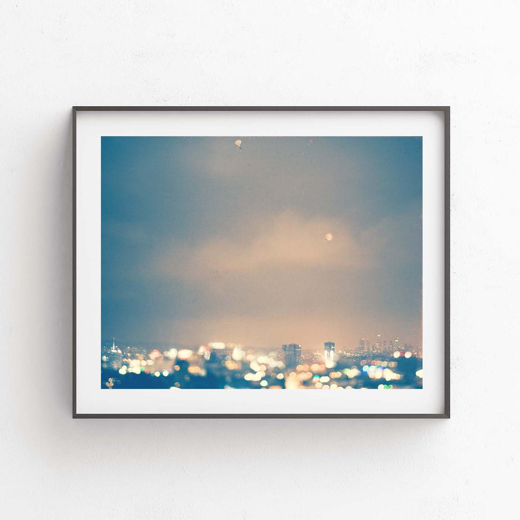 Hollywood cityscape at night photo. Bokeh lights