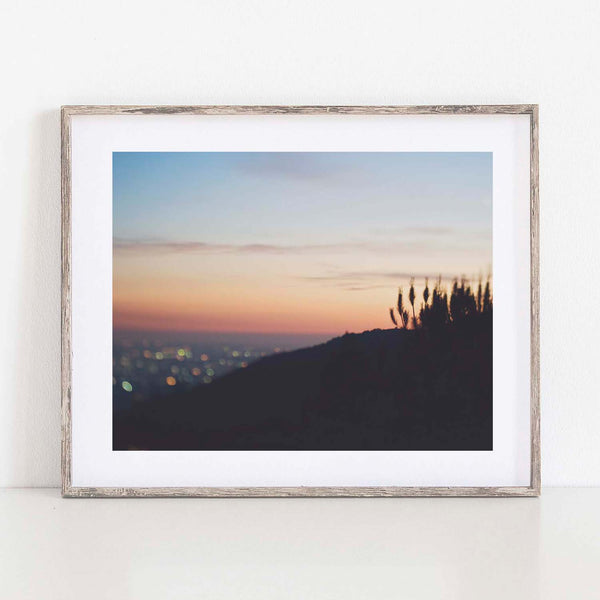 Framed Los Angeles sunset photograph.